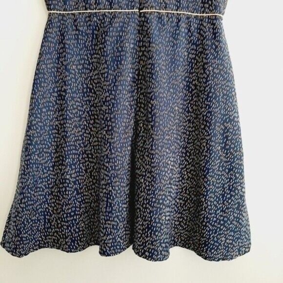 YUMI | Fit & Flare Short Slv Summer Tea Dress Navy Blue Yellow & White Sz 10 L - Picture 11 of 16